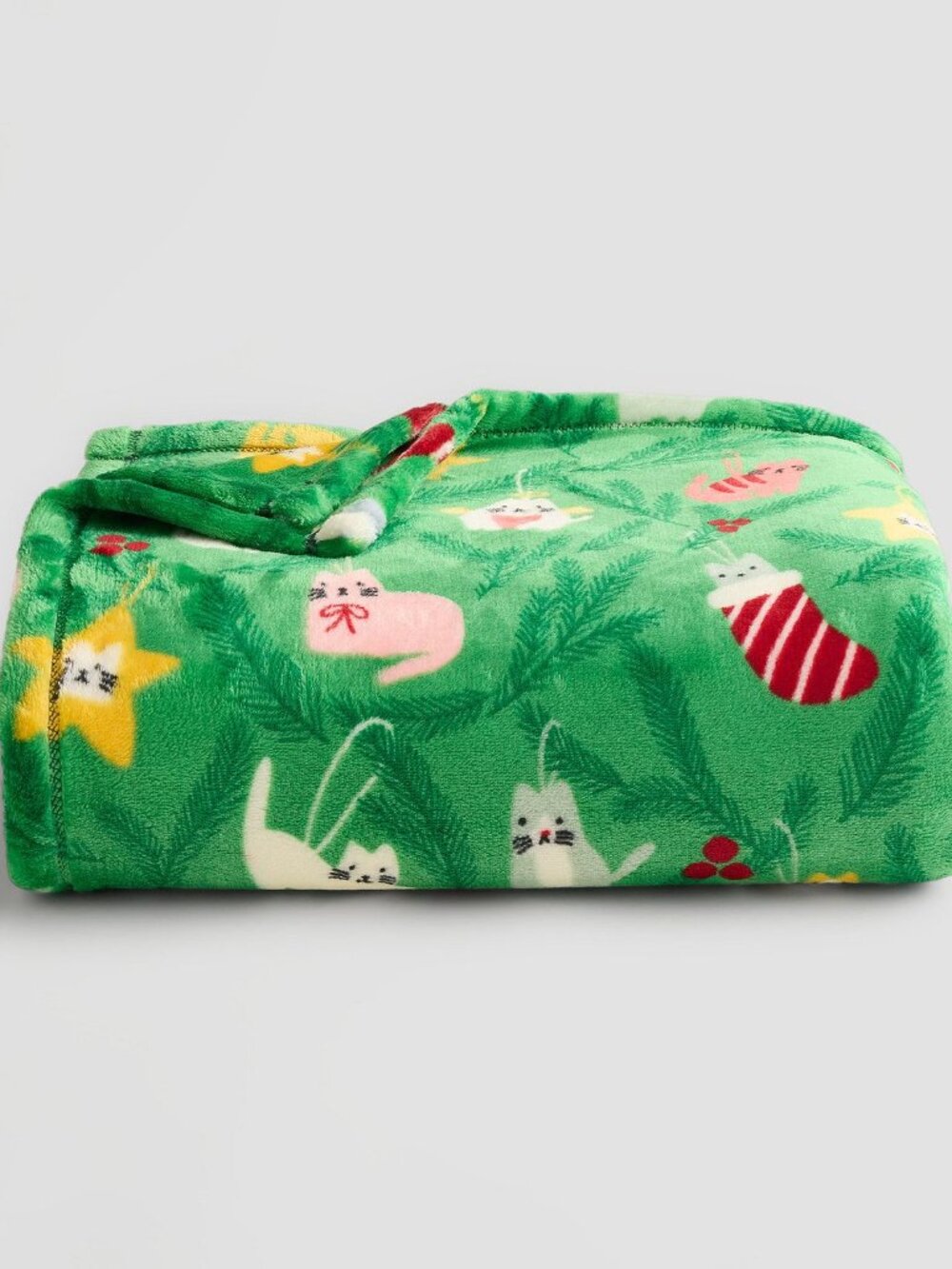NEW HOLIDAY CHRISTMAS CAT ORNAMENTS PLUSH THROW BLANKET THE BIG ONE 5X6 FT NWT